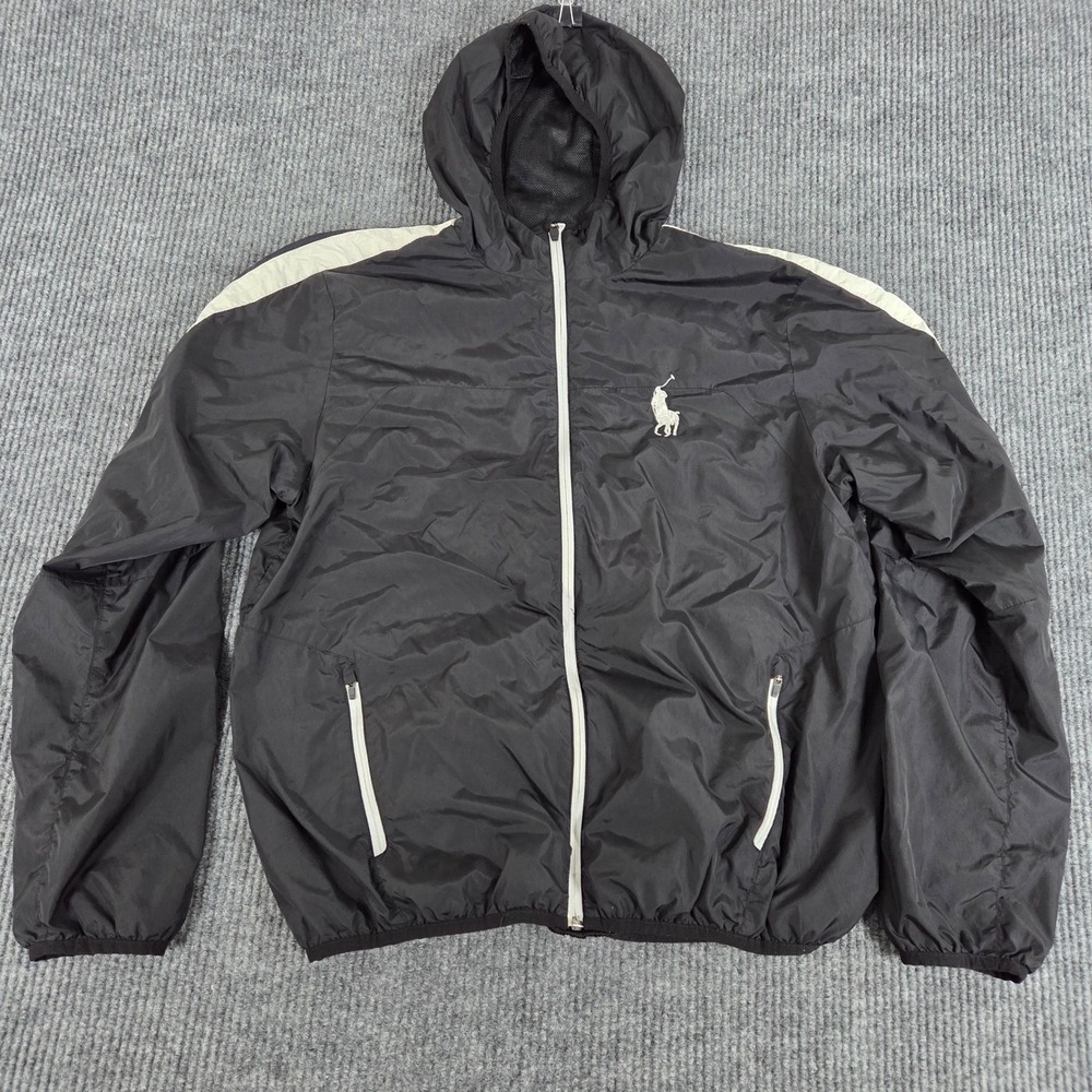 Vintage Polo Ralph Lauren Mens Black‎ Performance Hooded Windbreaker Size L